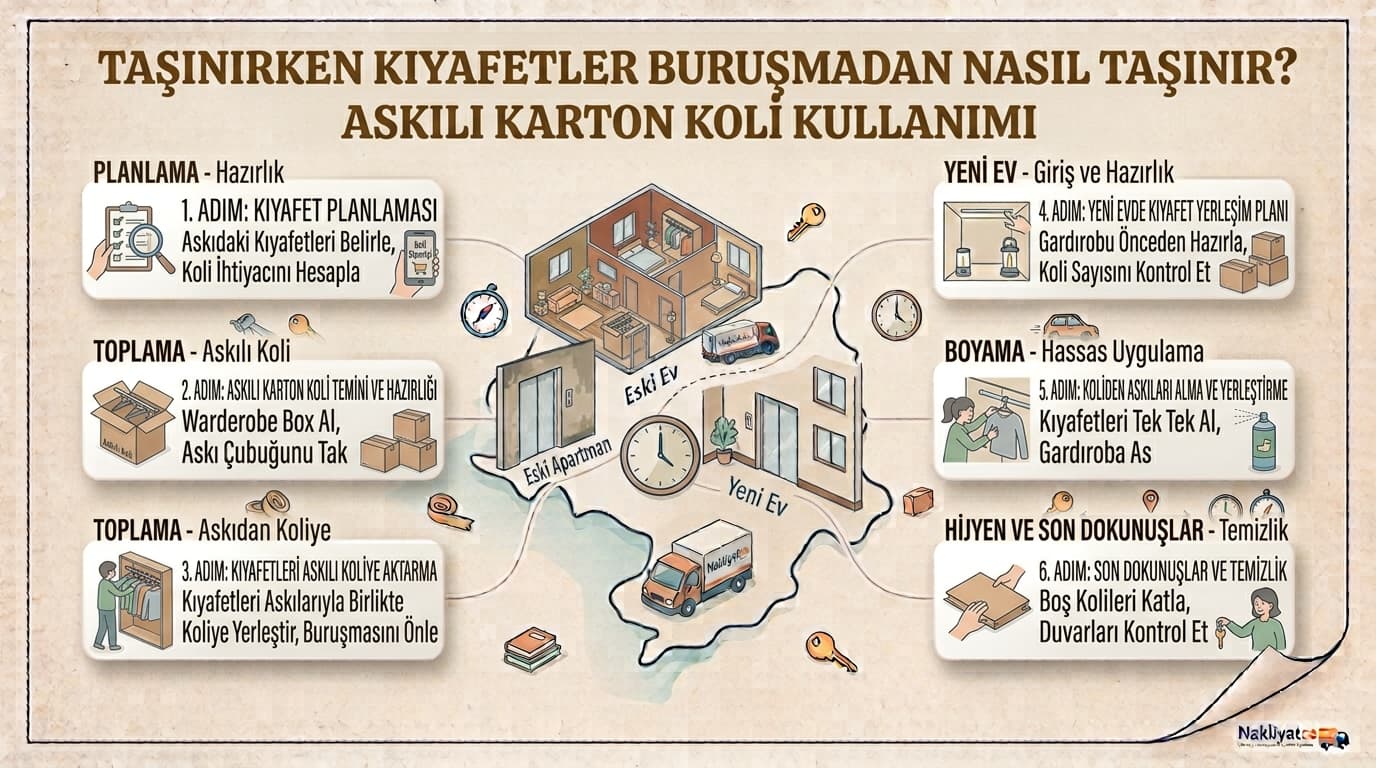 Taşınırken Kıyafetler Buruşmadan Nasıl Taşınır? Askılı Karton Koli Kullanımı